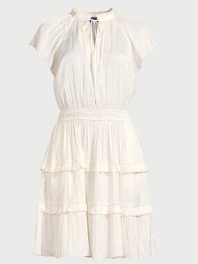 Excellent Condition, SZ XL, Plisse Satin Mini Dress, Ivory